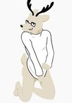  balls blush bottomless cervine clothed clothing deer half-dressed kakukaku kakukaku_shikajika looking_at_viewer male mammal shirt solo 