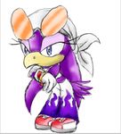  bandanna beak bird blue_eyes chibi clothing crossed_arms eyewear female half-closed_eyes kurusu_chama multicolored_clothing pants plain_background purple purple_body purple_eyes sega solo sonic_(series) sonic_riders sunglasses swallow_(bird) wave_the_swallow white_background white_clothing 