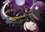  full_moon halloween iga_tomoteru moon original pumpkin purple_hair scythe yellow_eyes 