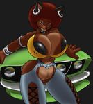  big_breasts black_nipples bracelet breasts car ear_piercing female gideon huge_breasts hyper jewelry lagomorph lips mammal nipples piercing rabbit solo wide_hips 