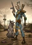  dog dogmeat_(fallout_3) fallout fallout_3 gun human jumpsuit knife male mammal patrick_brown post_apocalyptic ranged_weapon weapon 