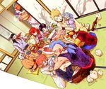  alcohol apron bad_id bad_pixiv_id blonde_hair blue_eyes blue_hair bottle chuu_(yuu_yuu_hakusho) closed_eyes cup eating food green_eyes happy hat horn jin_kaze_tsukai juyo_tsukai_touya kurama long_hair micchi mohawk multiple_boys open_mouth pointy_ears red_eyes red_hair rinku_(yuu_yuu_hakusho) sakazuki sake sashimi shachi_(yuu_yuu_hakusho) shishiwakamaru short_hair shura_(yuu_yuu_hakusho) smile star suzuki_(yuu_yuu_hakusho) tatami tattoo white_hair yomi_(yuu_yuu_hakusho) yuu_yuu_hakusho 