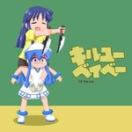  aizawa_chizuru blue_eyes blue_hair closed_eyes dress dual_wielding english hat holding ikamusume kill_me_baby knife long_hair multiple_girls open_mouth parody shinryaku!_ikamusume shishinon tentacle_hair title_parody translated 