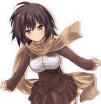  bad_id bad_pixiv_id bangs big_wednesday black_hair black_legwear black_skirt blush breasts brown_eyes brown_scarf buttons eyebrows_visible_through_hair long_sleeves looking_at_viewer medium_breasts original scarf shirt short_hair simple_background skirt sleeves_past_wrists solo taut_clothes taut_shirt thighhighs white_background zettai_ryouiki 