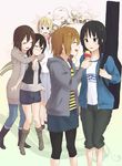  akiyama_mio alternate_hairstyle blush feeding food hair_down hirasawa_yui holding_hands hug ice_cream k-on! kotobuki_tsumugi leggings multiple_girls nakano_azusa tainaka_ritsu yuri yurijoshi zasshu_tamashii 