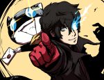  2boys absurdres amamiya_ren animal black_hair card cat gloves highres kloudraws looking_at_viewer male_focus mask morgana_(persona_5) multiple_boys nintendo open_mouth persona persona_5 red_eyes red_gloves short_hair smile super_smash_bros. super_smash_bros._ultimate 
