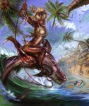  anthro beach blonde_hair breasts clouds female feral hair hi_res human inflatable mariecannabis marine necklace nude otter outside reins riding saddle seaside shark tree water waves wood 