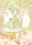  alternate_color alternate_element alternate_wings bad_id bad_pixiv_id bird bow cirno dress fairy green_dress green_eyes green_hair green_wings hair_bow hapa_cirno mary_janes ribbon shoes short_hair sitting socks solo touhou tree utaori white_legwear wings 