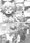  anthro blush butt canine cat comic dog elh_meliz&#233;e elh_meliz&eacute;e english_text eye_contact eyewear feline female goggles hair kissing long_hair male mammal monochrome red_savarin ro saliva solatorobo tail tail_grab text tongue tongue_out translated 