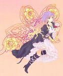  cup drinking drinking_glass flower frilled_sleeves frills gradient_hair high_heels hijiri_byakuren kneehighs long_hair lotus mayoln multicolored_hair shoes solo touhou two-tone_hair wavy_hair wine_glass yellow_eyes 