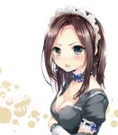  bad_id bad_pixiv_id black_eyes bow breasts brown_hair choker cleavage crossed_arms face long_hair maid_headdress medium_breasts momoko_(momopoco) open_mouth ribbon solo sudden_attack 