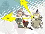  angry bad_id bad_pixiv_id brown_hair dress firing ghost green_dress hachi_(8bit_canvas) hat japanese_clothes mononobe_no_futo multiple_girls open_mouth ponytail short_hair silver_hair skirt smile soga_no_tojiko tate_eboshi touhou 