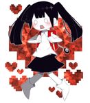  + 1girl backpack bag black_hair blush heart long_hair monoko monokoe open_mouth randoseru simple_background skirt twintails uboa very_long_hair yume_nikki 