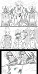  5boys artist_request comic dark_trinity dent_(pokemon) geechisu_(pokemon) gen_1_pokemon greyscale iris_(pokemon) monochrome multiple_boys pikachu pokemon pokemon_(anime) pokemon_(creature) pokemon_bw_(anime) satoshi_(pokemon) 