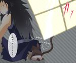  black_hair fairy_tail gajeel_redfox long_hair lowres pantherlily piercing spiked_hair spiky_hair tail translation_request 