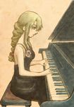  agrias_oaks bare_shoulders beige_background black_dress blonde_hair braid casual dress expressionless final_fantasy final_fantasy_tactics flower from_side instrument long_hair looking_down music piano playing_instrument playing_piano rose shishio_(artist) sidelocks simple_background single_braid sitting sleeveless sleeveless_dress solo 