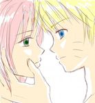  blue_eyes couple green_eyes hair hands haruno_sakura hold holding hug kiss love mero_(replay_machine) naruto pink_hair uzumaki_naruto 