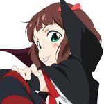  :p amami_haruka blush brown_hair cape close-up elbow_gloves face gloves green_eyes hair_ribbon harustein idolmaster idolmaster_(classic) mujin_gattai_kisaragi ribbon solo tongue tongue_out umanosuke 