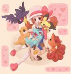  brown_hair hat kotone_(pokemon) kuo meowth murkrow pichu pokemon pokemon_(game) pokemon_hgss red_ribbons ribbon sandshrew totodile twintails vulpix 