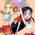  :d armpits arms_up black_eyes black_hair blonde_hair braid brown_eyes brown_hair cheerleader flat_chest futari_wa_precure futari_wa_precure_max_heart hair_ornament hairclip happy kujou_hikari long_hair masaki_kazusa midriff misumi_nagisa multiple_girls navel open_mouth pom_poms precure shiny shiny_skin short_hair skirt smile verone_gakuin_cheerleader_uniform yellow_eyes yukishiro_honoka 