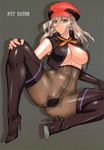  alisa_ilinichina_amiella aqua_eyes areolae blonde_hair boots breasts brown_legwear cover cover_page doujin_cover gloves god_eater god_eater_burst hat high_heels highres large_breasts long_hair midou_tsukasa no_panties non-web_source pantyhose shoes solo spread_legs thigh_boots thighhighs 