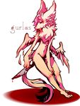  blood canine chest_tuft female fox fur hybrid knife mammal nude pinup pipisan pose red_eyes simple_background solo standing tuft wings 
