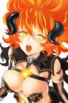  breasts cleavage fishnets horns kousoku_otome_no_seikatai kyuujou_hina large_breasts long_hair nekoi_mie official_art open_mouth orange_hair simple_background solo yellow_eyes 