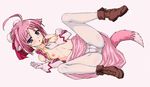  a_(under-drawing) ahoge animal_ears bad_id bad_pixiv_id boots breasts dog_days dog_girl gloves lying millhiore_f_biscotti nipples no_bra on_side open_clothes open_shirt panties panties_over_pantyhose pantyhose pink_hair purple_eyes shirt short_hair small_breasts solo spread_legs tail underwear white_legwear 