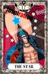  abs anchor blue_hair chain chain_necklace english franky grin hawaiian_shirt igarashi_(wp13) jewelry male_focus muscle necklace one_piece pose shirt smile solo star sunglasses tarot 