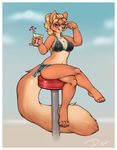  bikini black_nose blonde_hair breasts canine cleavage clothed clothing cloud clouds crossed_legs dior eyewear female fox glass hair looking_at_viewer mammal martini midriff pinup pose shemy sitting skimpy solo stool sunglasses swimsuit 