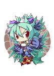  animal_ears bow chibi feathered_wings feathers green_hair hair_bow harpy monster_girl morgan_(shinrabanshou) navel red_eyes reku shinrabanshou solo wings 