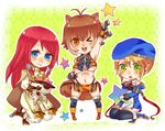  :0 arc_system_works beret blazblue blazblue:_continuum_shift blue_eyes blush boots breasts brown_eyes chibi flat_chest green_eyes hat honor_student leggings makoto_nanaya noel_vermillion skirt smile star stars tsubaki_yayoi underboob wink 