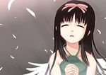  angelica_(gunslinger_girl) artist_request black_hair closed_eyes dress feathers gunslinger_girl hair_ribbon long_hair ribbon solo wings 