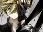  bad_id bad_pixiv_id blonde_hair blue_eyes gloves hair_over_one_eye hand_over_eye kagamine_len kimi_ni_sasagu_fantasia_(vocaloid) male_focus matsunaka_hiro solo vocaloid 