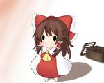  bad_id bad_pixiv_id black_eyes blush bow box brown_hair chibi detached_sleeves donation_box hair_bow hakurei_reimu sad solo tears touhou uyamuya 