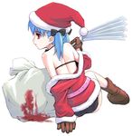  amano_yuu blood blue_hair boots fan gloves harisen hat oekaki original sack santa_costume santa_hat solo 