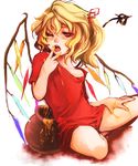  finger_licking flandre_scarlet hands highres honey licking one_eye_closed shiro_(hakukosui) solo touhou wings 