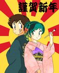  blue_eyes green_hair horns long_hair lum moroboshi_ataru oni smile tagme urusei_yatsura 