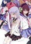  angel_beats! belt black_legwear blazer blue_hair closed_eyes hairband half_updo hisako_(angel_beats!) irie_(angel_beats!) iwasawa jacket mebae multiple_girls pink_hair purple_hair school_uniform sekine serafuku shiina_(angel_beats!) tenshi_(angel_beats!) thighhighs two_side_up yellow_eyes yui_(angel_beats!) yuri_(angel_beats!) yusa_(angel_beats!) 