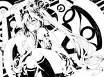  bad_id bad_pixiv_id detached_sleeves eyepatch greyscale hatsune_miku long_hair macco monochrome sitting skirt socks solo stuffed_animal stuffed_toy tsumi_to_batsu_(vocaloid) twintails vocaloid 