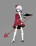  bad_id bad_pixiv_id blood blue_hair boots bow full_body high_heels highres kamata_yuuya polearm red_eyes remilia_scarlet shoes short_hair simple_background solo spear standing touhou weapon wings 
