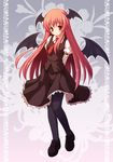  bat_wings head_wings koakuma long_hair pantyhose red_eyes red_hair solo touhou wings yamasan 