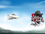  black_hair bow flying fog gohei hakurei_reimu kieyza parody shide skirt solo space_craft star_destroyer star_wars touhou you_gonna_get_raped 