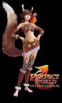  3d animal_ears arm_warmers artist_request barefoot bird brown_hair feathers full_body hands_on_hips leg_warmers logo midriff parrot perfect_world short_hair simple_background solo standing tail venomancer(character) 