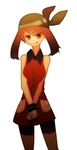  1girl brown_hair female haruka_(pokemon) lowres nintendo pokemon simple_background solo white_background 