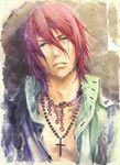  death_scythe_(spirit) jewelry male_focus necklace open_clothes open_shirt red_hair satsuki_(nyanyataro) shirt solo soul_eater tears 
