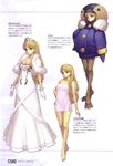  absurdres alternate_costume ar_tonelico ar_tonelico_ii barefoot bird blonde_hair breasts capelet chroche_latel_pastalie cleavage costume_chart curly_hair dress earrings fur gloves hand_on_hip highres jewelry legs long_hair medium_breasts nagi_ryou naked_towel necklace official_art pantyhose penguin purple_eyes scan solo tiara towel wedding_dress 