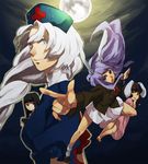  animal_ears bad_id bad_pixiv_id black_hair blazer bunny_ears carrot full_moon houraisan_kaguya inaba_tewi jacket long_hair moon multiple_girls necktie reisen_udongein_inaba silver_hair tatta_tam touhou yagokoro_eirin 