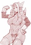  abs armor bikini_armor breasts cleavage cosplay denki_shougun dragon_quest dragon_quest_iii dragon_quest_x gloves head_wings horns large_breasts monochrome ogre_(dq10) pointy_ears soldier_(dq3) soldier_(dq3)_(cosplay) solo 