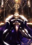  armor armored_dress artoria_pendragon_(all) avalon_(fate/stay_night) blonde_hair cape church closed_eyes crown dress fate/zero fate_(series) highres one_knee saber sheath sheathed signature solo standing stu_dts 